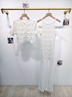 Ensemble décontracté jupe et cardigan tricoté ajusté style court avec perles décoratives, sept couleurs, nouvelle collection Ramadan 2026