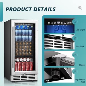 Réfrigérateur à boissons Euhome 15 pouces sous comptoir, 127 canettes, porte vitrée, encastrable ou autoportant, en acier inoxydable - Product Image 5