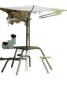 Ensemble de loisirs extérieur moderne en <span class=keywords><strong>bois</strong></span> massif - Combinaison table et chaises en métal et <span class=keywords><strong>banc</strong></span> de patio pour cour et jardin - Product Image 1
