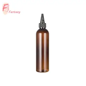 Factory custom logo 250ml amber plastic toner bottle brown plastic hair oil bottle with tip nozzle applicator
