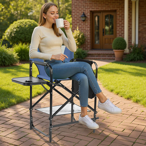 Chaise pliante portable gris marine de 26 pouces de hauteur avec repose-pieds - Product Image 3