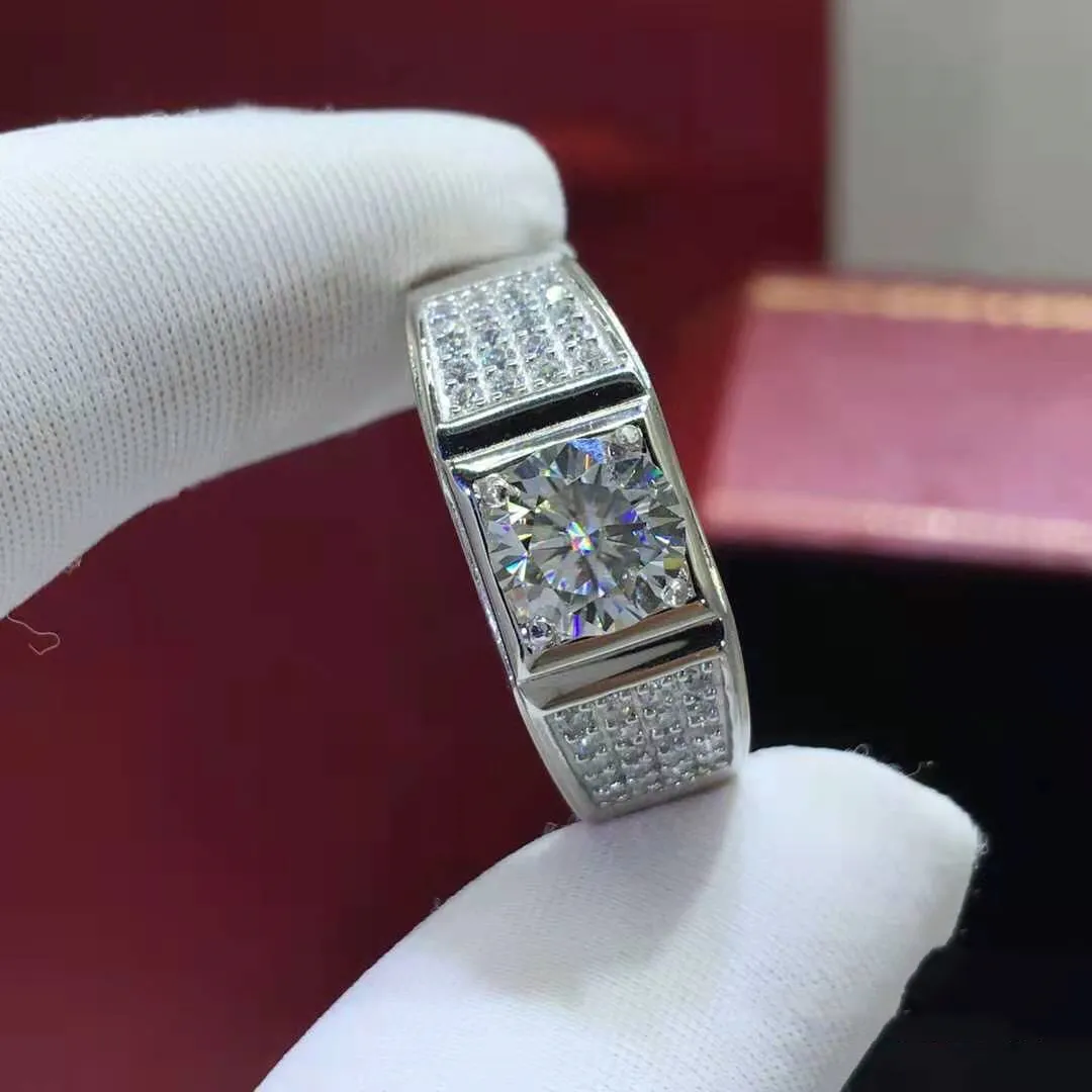 Sẵn Sàng Vận Chuyển Trang Sức Bạc Thật Mạ Vàng Trắng S925 Sterling Silver Nhẫn Nam Moissanite Có Thể Điều Chỉnh