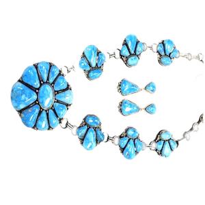 Collar con FLOR DE CALABAZA turquesa, estilo Southwestern - Product Image 2