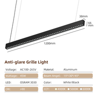 45W Suspendu Noir LED Linéaire Lumières Long Carré Sans Bordure Aluminium Suspension Suspendue