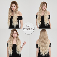 Vente en gros usine : Postiche Rose 100% synthétique, haute qualité, résistant à la chaleur, long, ondulé doré, avec ligne de cheveux naturelle, tendance