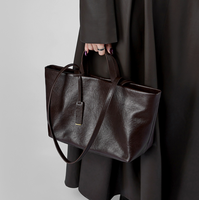 Sac fourre-tout en cuir véritable marron, grande capacité, sac à main à bandoulière, fermeture à glissière, sac de transport portable pour les voyages quotidiens