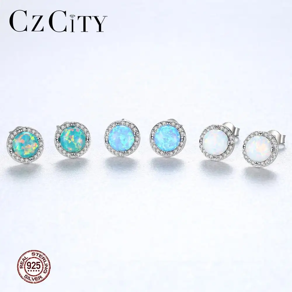 CZCITY 2024 Trendy Small Cute Opal Stud Earrings Women 925 Sterling Silver Clear Cubic Zirconia Women Ear Stud