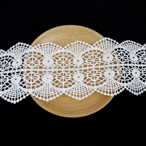 Fashion embroidery white milk silk yard chemical lace trim embroidery lace fabric border lace trim for sofa curtain home textile