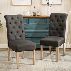 <span class=keywords><strong>Chaise</strong></span> de salle à manger italienne à dossier haut en tissu tufté avec pieds en bois, design bois, couleur anthracite, lot de 2, prix le plus bas - Product Image 1