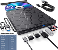 Grabadora Externa de Blu-ray 7 en 1 USB 3.0 y Tipo C, Unidad Óptica Delgada para Blu-ray y DVD con Lector de Tarjetas SD/TF y 2 Puertos Hub USB 3.0, Compatible