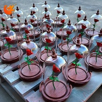 Patung Mawar Ajaib Baja Anti Karat Lukisan Tangan Kustom dengan Kubah Pelindung Transparan, Hadiah Romantis untuk Hari Valentine dan Pernikahan