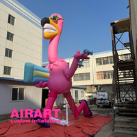 Ballon d'oiseau de dessin animé gonflable fabriqué en usine, mascotte de flamant rose gonflable géant avec éclairage led