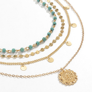 Collana turchese a strati in oro da donna collana lunga Multi Boho con ciondolo a moneta bohémien gioielli - Product Image 6