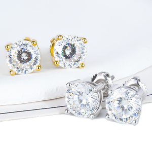 18k Gold Plated 925 Sterling <b>Silver</b> D Color 0.3-2ct Portuguese Cut Moissanite <b>Stud</b> Earrings GRA Certificate Unisex Hip Hop - Product Image 1