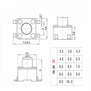 Interruptores Táctiles SMD de 4.5*4.5*3.8 mm, <span class=keywords><strong>PTS</strong></span> 647 SM38 SMTR2 LFS, Microinterruptor de Botón Pulsador de 4.5X4.5X3.8 - Product Image 3
