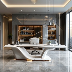 Bureau de direction moderne blanc de luxe, bureau de PDG, bureau de gestionnaire, design contemporain incurvé pour le bureau - Product Image 1