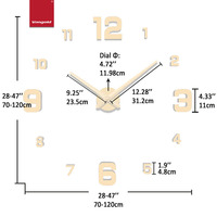 Horloge murale analogique grand format en acrylique doré de luxe, silencieuse, à quartz, sans cadre, autocollante, pour la maison, le bureau, les espaces commerciaux, décoration, cadeau