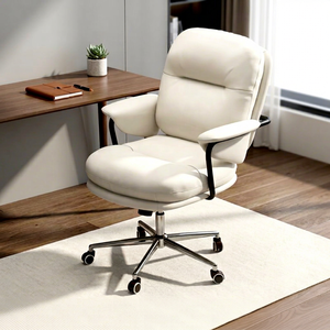 Chaise de bureau exécutive blanche pivotante, chaise de bureau informatique rembourrée avec base en acier pour le bureau à domicile - Product Image 1