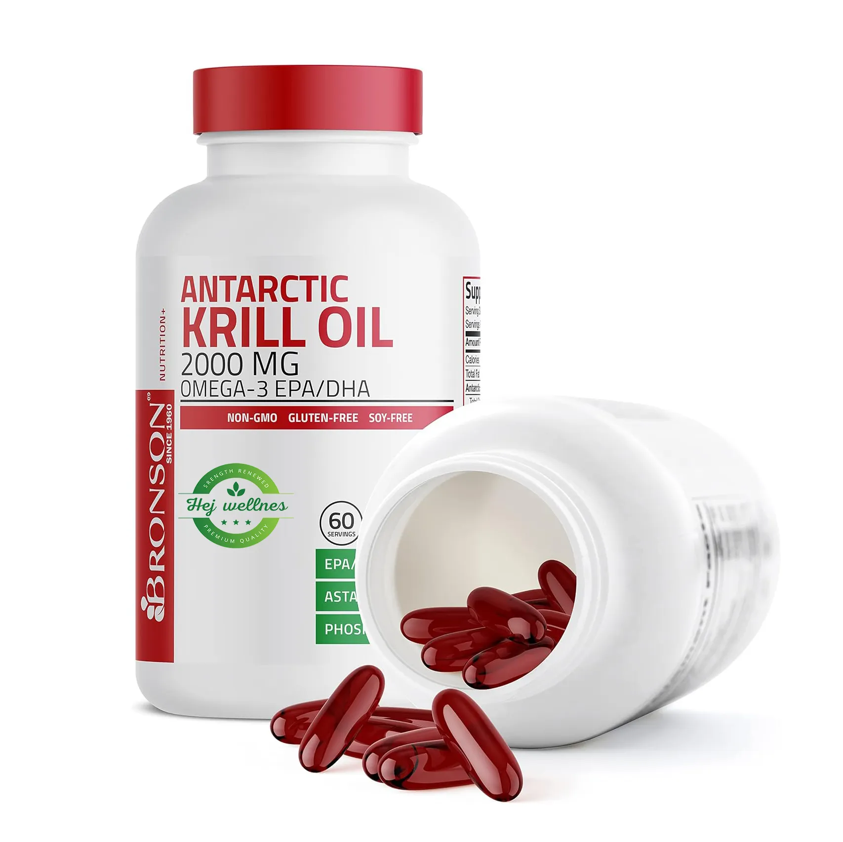 Softgel de aceite de krill antártico personalizado 2000 mg contiene ácidos grasos omega-3 EPA DHA astaxantina fosfatida suplemento de aceite de krill