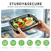 Conteneur alimentaire transparent en PET avec base noire et couvercle à clipser, boîte de conservation jetable pour poulet grillé et salade, vente en gros OEM