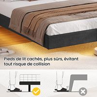 Base de Cama Minimalista con Almacenamiento 140x190cm/160*190cm, Luces LED, Base de Láminas de Madera, Fácil Montaje