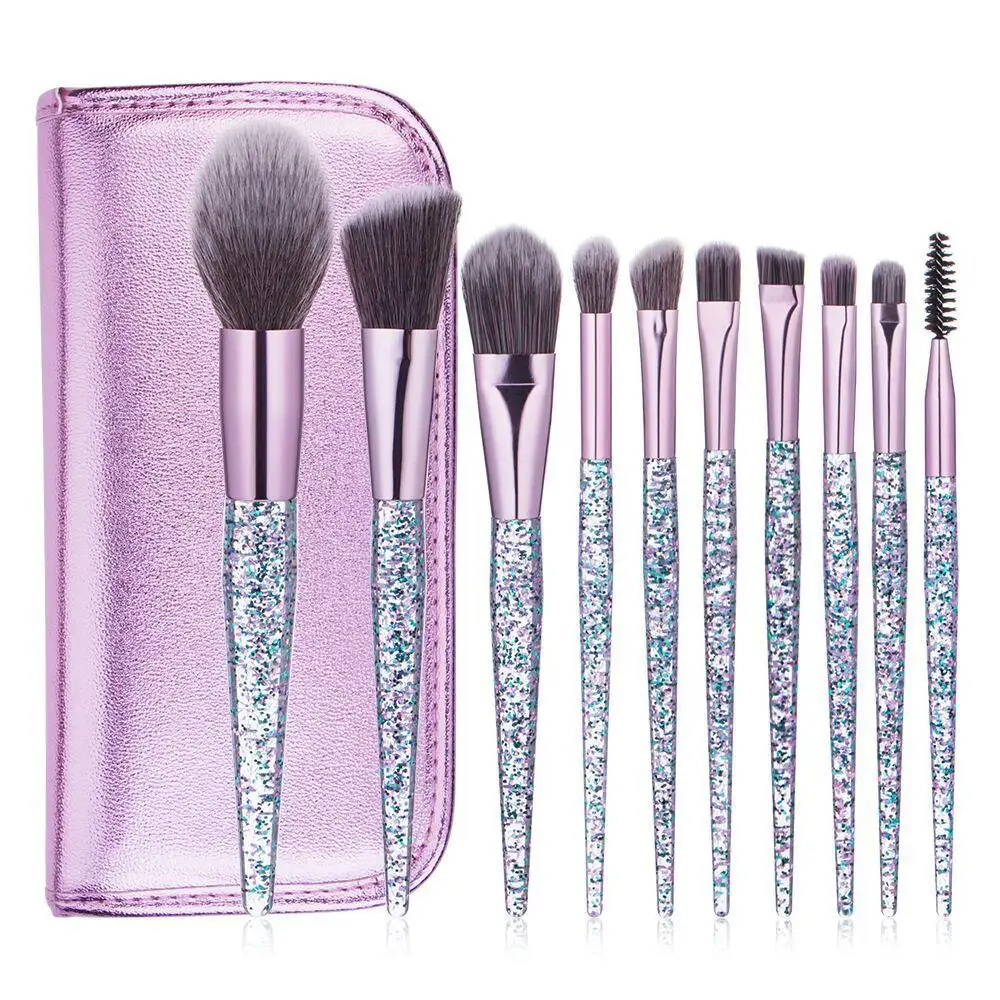 High Quality Vegan Synthetic Make Up Brushes Luxury Professional Private Label Bling Makeup Brush Set With Belt Bag