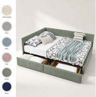 Sofá Cama de Franela Gris Estilo Nórdico con Cajones para Dormitorio