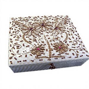 Handmade Eco-Friendly <b>Rectangular</b> Embroidered Cotton Box Brocade Foundation Floral Design Gift Home Decoration Accessory Brass - Product Image 2
