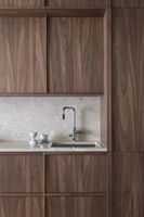 Portes squelette modernes personnalisées Armoires de cuisine Charnière à glissière de tiroir en MDF imperméable en noyer pour cuisines modernes Hôpitaux Appartements