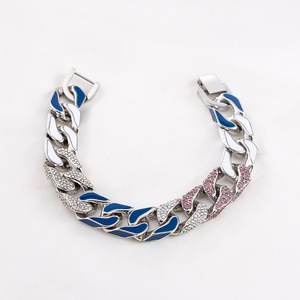 สร้อยข้อมือคิวบาผู้ชาย ไทเทเนียมสตีล ประดับเพชรเคลือบสีน้ำเงิน ดีไซน์เรขาคณิต ขนาด 18 ซม. 20 ซม. ของขวัญ เครื่องประดับ - Product Image 4