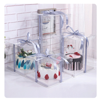 Caja Cuadrada Transparente para Pastel, Plegable, Portátil, Tamaños Personalizables, Ecológica, de PET y Cartón, para Empacar Pasteles de Boda
