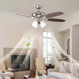 Ventilateur de plafond en verre décoratif pour la maison, avec 5 pales, 52 pouces, avec lumière LED et chaîne de tirage, pour salon - Product Image 1