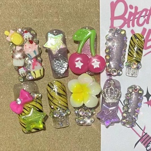 Date Y2K Spice Girl Long Canard De Luxe Français En Métal Rivet Carré Punk Diamant <span class=keywords><strong>Faux</strong></span> Ongles Cadeau Acrylique À La Main Presse sur Ongles - Product Image 5