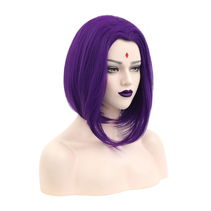 Parrucca cosplay Ainizi viola bob con raccordo centrale Raven da New Teen Titans per Halloween - Product Image 2