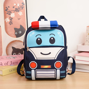 Nouveau style <span class=keywords><strong>Sac</strong></span> <span class=keywords><strong>à</strong></span> <span class=keywords><strong>dos</strong></span> scolaire Oxford pour enfants, motif géométrique tendance coréen, pour garçons et filles, réduisant la charge, avec motif voiture de police - Product Image 2