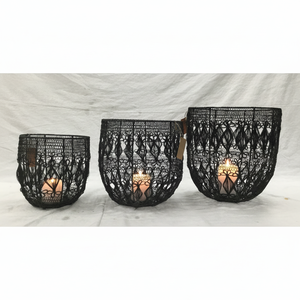 Set of 3-Piece Handmade Black/Gold Iron Metal <b>Christmas</b> <b>Lanterns</b> & Candle Jars Powder Coated Steel Home Decorations - Product Image 1