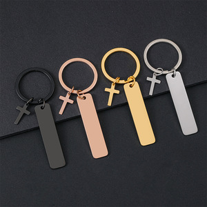 <span class=keywords><strong>Porte</strong></span>-clés en acier inoxydable, nouveau modèle mini croix pour chien avec étiquette rectangulaire, accepte l'impression laser UV, <span class=keywords><strong>porte</strong></span>-clés vierge pour cadeau - Product Image 1