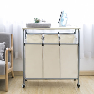 Carrito de Lavandería con Tabla de Planchar de 3 Secciones, Resistente, con Ruedas Bloqueables, 3 Bolsas Extraíbles, Cesta Rodante para Almacenamiento y Clasificación de Ropa - Product Image 6