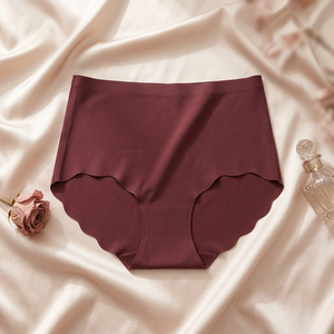 Wholesale Women Seamless Ice <b>Silk</b> Briefs High Waist Scalloped Edge No Show Invisible <b>Underwear</b> Breathable Plus Size Panties - Product Image 4