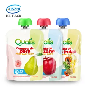 BPA मुक्त खाद्य ग्रेड एल्यूमिनियम फ़ॉइल फलों का रस डॉयपैक पैकेजिंग स्टैंड अप स्पाउट पाउच बेबी फ़ूड बैग तरल पेय पाउच