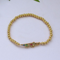 Bracelet élastique BC1605 avec perles dorées de 4 mm, pavé de zircone cubique, motifs animaux (alligator, crabe, homard, hippocampe, poisson)