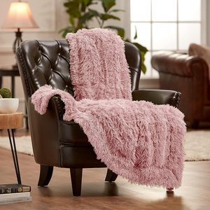 Manta de tiro de piel sintética sólida de primera calidad, manta suave y peluda para cama o sofá-50x65 pulgadas, <span class=keywords><strong>polvo</strong></span> rosa - Product Image 1