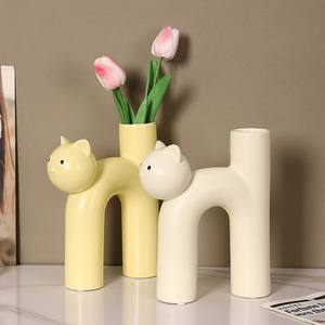 Jarrón de Cerámica con Forma de Gato, Estilo Moderno y Minimalista, Decoración de Escritorio, Pequeño Contenedor para Flores - Product Image 3