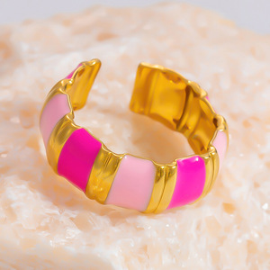Fashion <b>Rings</b> Women's Open Design Colorful Enamel Gold Plated Party Jewelry Irregular Flower Pattern Stainless Steel <b>Ring</b> Set - Product Image 2