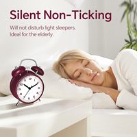 Réveil en métal bordeaux de 4,5 pouces avec double cloche, son puissant, silencieux et sans tic-tac, idéal pour les dormeurs profonds, écologique, pour chambre et bureau
