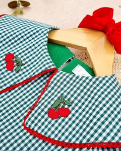 Abito estivo blu a scacchi con Design personalizzato per ragazze con ciliegio affumicato e ricamato abito da festa fascia d'età per bambini - Product Image 2