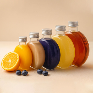 Wholesale Thickened Glass Juice Bottles Aluminum Caps Vertical Striped Fruit Wine Bottles Glass Portioning 350ml <b>Screw</b> Cap <b>Cork</b> - Product Image 2