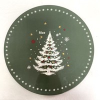 Vintage Dunkelgrüner Handgefertigter Runder Teller mit Farbigen Weihnachtsbaum-Aufklebern, Dekorative Feiertagsplatte, Haushaltsgeschenk
