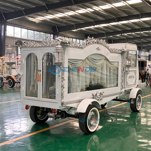 Electric White & Silver Ornate Funeral Hearse, Luxury Vintage Style Motorized Casket Procession Carriage - Product Image 4