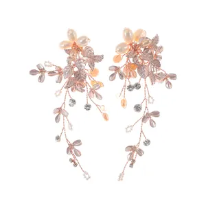 Ювелирные изделия ручной работы с золотыми листьями и кристаллами, дизайнерские серьги невесты ODM для женщин